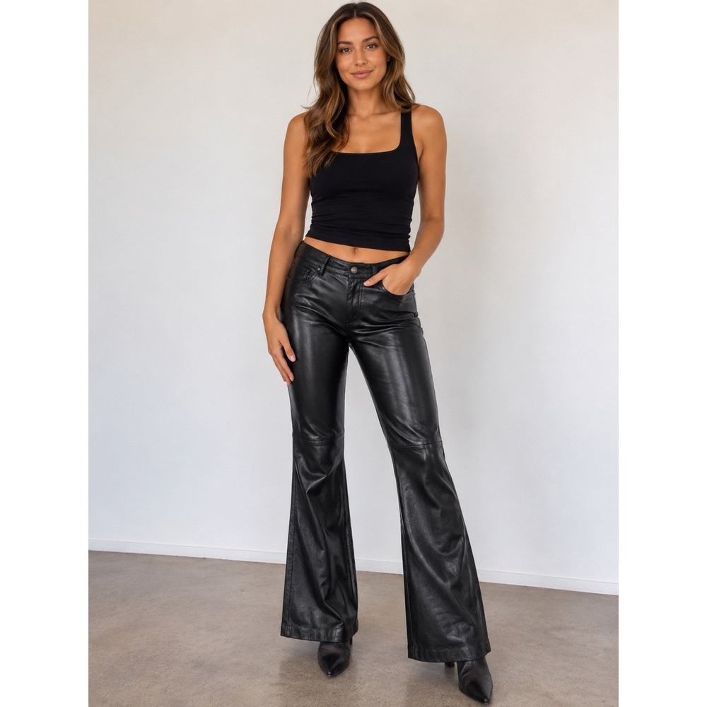 90s WILSONS Maxima Leather Pants Women Size 6 Black Boot Cut Lined Vintage